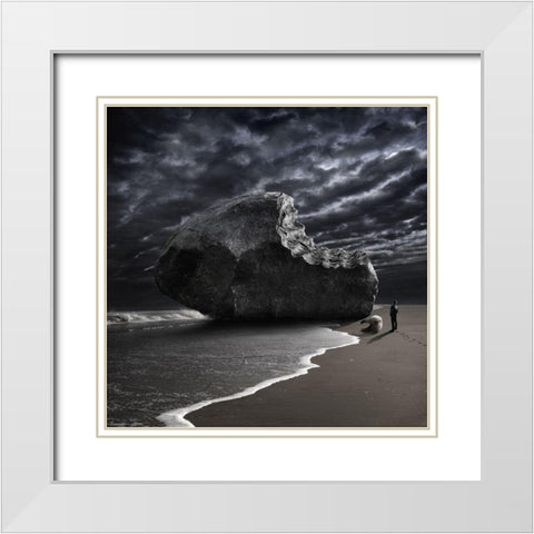 Hard Rock White Modern Wood Framed Art Print with Double Matting by Kiciak, Christophe