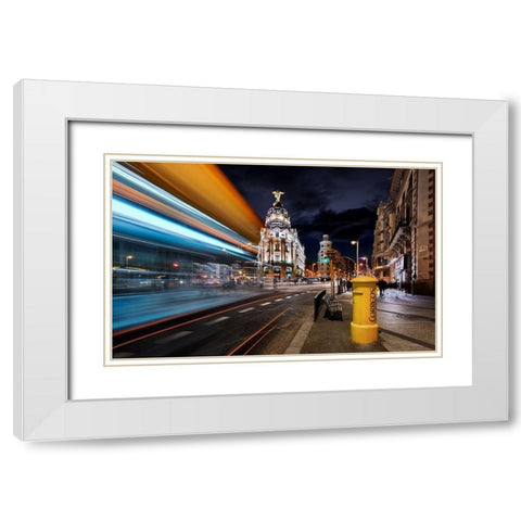 Madrid City Lights Iii White Modern Wood Framed Art Print with Double Matting by M. Garcia, Jesus