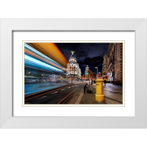 Madrid City Lights Iii White Modern Wood Framed Art Print with Double Matting by M. Garcia, Jesus
