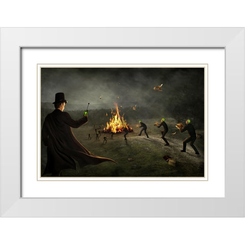 Thought Control White Modern Wood Framed Art Print with Double Matting by Kiciak, Christophe