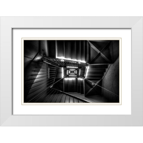 X-Spiral White Modern Wood Framed Art Print with Double Matting by Hara, Tomoshi