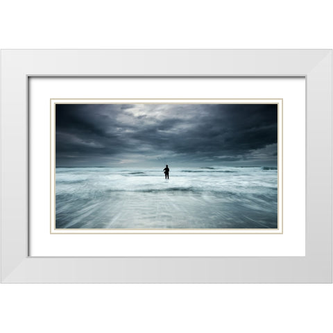 Fishing A Dream White Modern Wood Framed Art Print with Double Matting by Dias, Paulo
