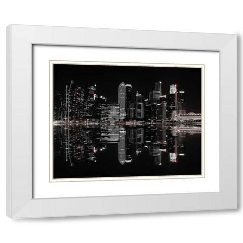 Night In The City White Modern Wood Framed Art Print with Double Matting by Hardibudi
