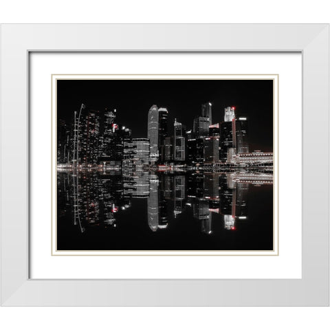 Night In The City White Modern Wood Framed Art Print with Double Matting by Hardibudi