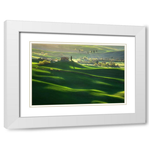 Green Waves... White Modern Wood Framed Art Print with Double Matting by Browko, Krzysztof