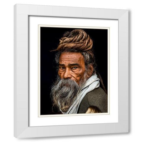 Portrait Of A Sadhu... White Modern Wood Framed Art Print with Double Matting by J.V, Rakesh