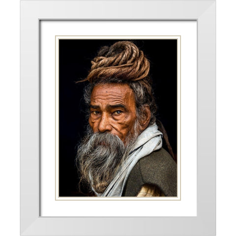 Portrait Of A Sadhu... White Modern Wood Framed Art Print with Double Matting by J.V, Rakesh