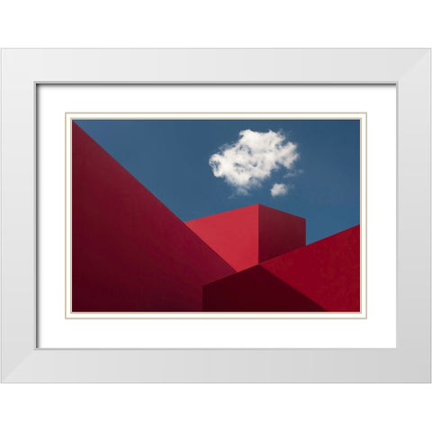 Red Shapes White Modern Wood Framed Art Print with Double Matting by Borges, Hugo
