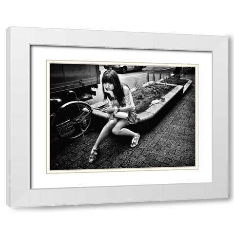 Girl White Modern Wood Framed Art Print with Double Matting by Suzuki, Tatsuo