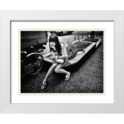 Girl White Modern Wood Framed Art Print with Double Matting by Suzuki, Tatsuo