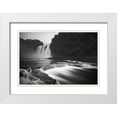 Huangguoshu Waterfalls White Modern Wood Framed Art Print with Double Matting by Zhang, Yan