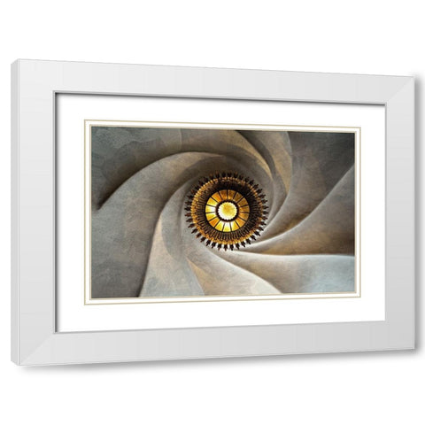 Torsional White Modern Wood Framed Art Print with Double Matting by Koga, Hiroaki