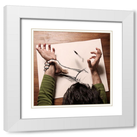 Dacsir DExistence 1-5 White Modern Wood Framed Art Print with Double Matting by Del Grosso, Sebastien