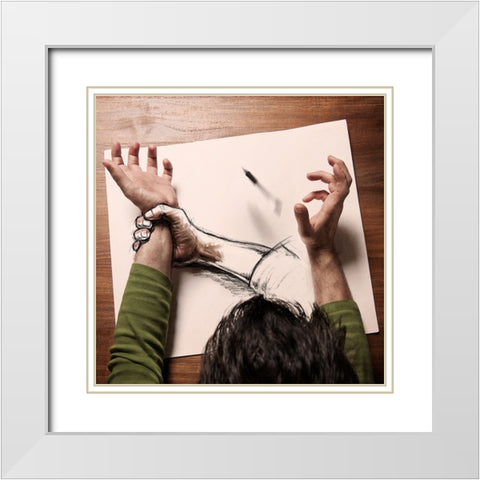 Dacsir DExistence 1-5 White Modern Wood Framed Art Print with Double Matting by Del Grosso, Sebastien