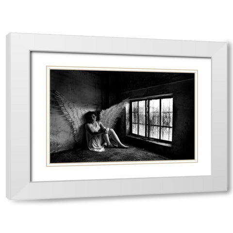 Angel White Modern Wood Framed Art Print with Double Matting by Onerart