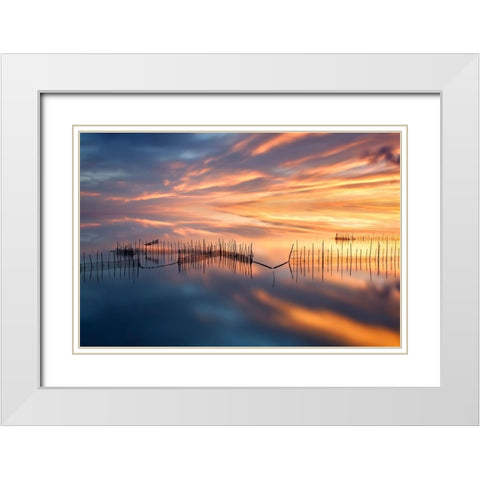 Fishnets White Modern Wood Framed Art Print with Double Matting by Beut, Jose