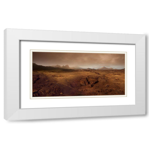 Volcanic Landscape In The Morning Fog White Modern Wood Framed Art Print with Double Matting by Schumacher, Nicolas
