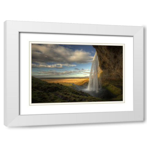 Seljalandsfoss White Modern Wood Framed Art Print with Double Matting by Witjes, Max