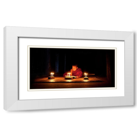 Night Reading White Modern Wood Framed Art Print with Double Matting by Lee, Marcus