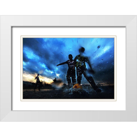 Water And Football White Modern Wood Framed Art Print with Double Matting by Kuzeyemir