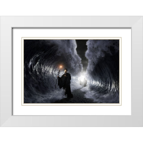 Exodus White Modern Wood Framed Art Print with Double Matting by Kiciak, Christophe