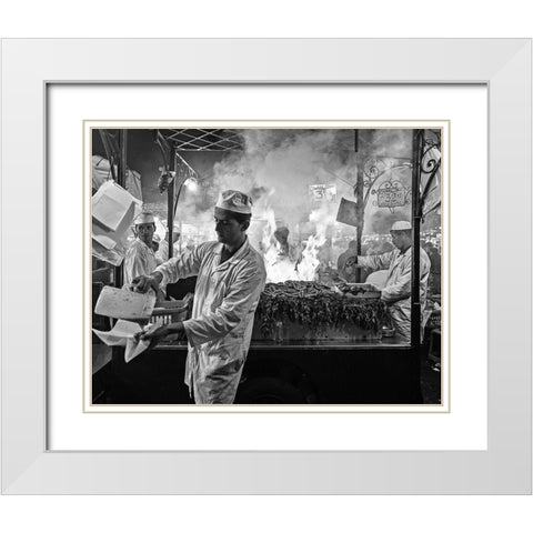 Street Cooking White Modern Wood Framed Art Print with Double Matting by Marin, Rodrigo