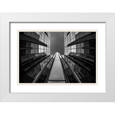 Turning Shapes White Modern Wood Framed Art Print with Double Matting by Van Den, Jef