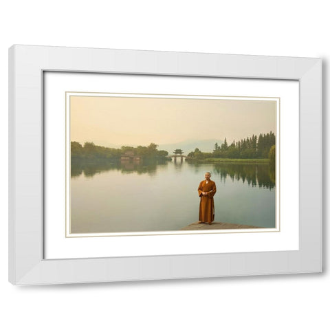 West Lake Sunrise White Modern Wood Framed Art Print with Double Matting by and Teodora, Ivaylo