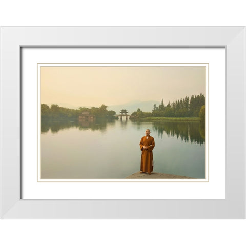 West Lake Sunrise White Modern Wood Framed Art Print with Double Matting by and Teodora, Ivaylo