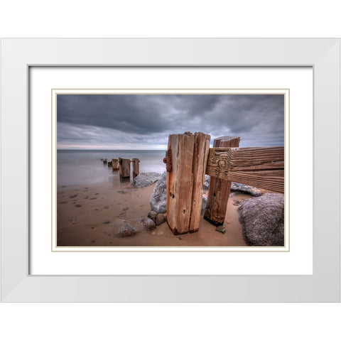 Weathered Wood In Colour White Modern Wood Framed Art Print with Double Matting by Holmes, John