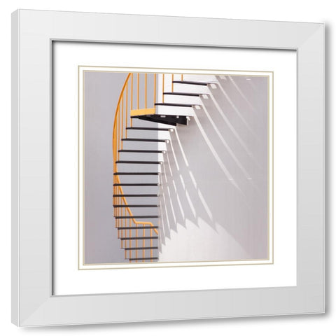 Yellow Staircase White Modern Wood Framed Art Print with Double Matting by Hammer, Jacqueline