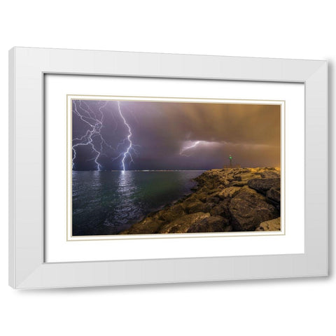 When Lightning Strikes White Modern Wood Framed Art Print with Double Matting by Momenzadeh, Mehdi
