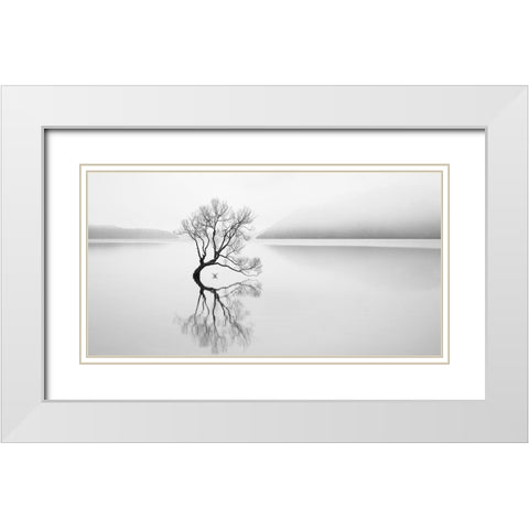 Serenity White Modern Wood Framed Art Print with Double Matting by Jones, Neville