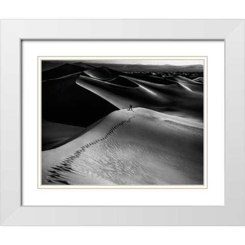 One Set Of Footprints White Modern Wood Framed Art Print with Double Matting by Chenglu, Simon