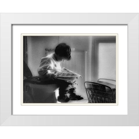 Childhood Series : Poo Time White Modern Wood Framed Art Print with Double Matting by Depaepe, Yvette
