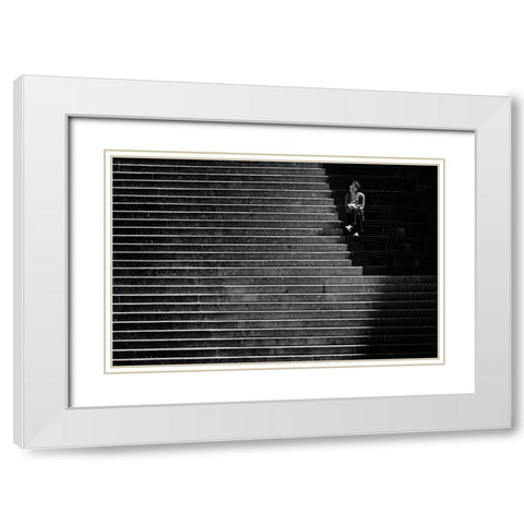 In Thoughts White Modern Wood Framed Art Print with Double Matting by Van Son, Greetje