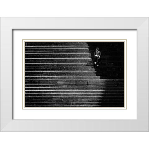In Thoughts White Modern Wood Framed Art Print with Double Matting by Van Son, Greetje