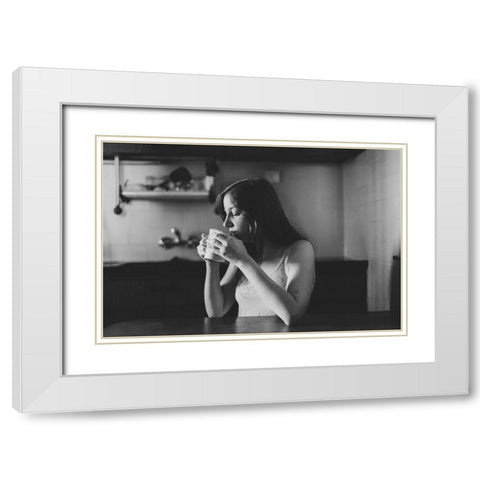 Morning Coffee White Modern Wood Framed Art Print with Double Matting by Aharon, Rubi