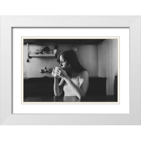 Morning Coffee White Modern Wood Framed Art Print with Double Matting by Aharon, Rubi