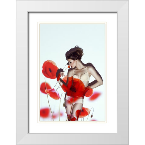 Red White Modern Wood Framed Art Print with Double Matting by marinastudio