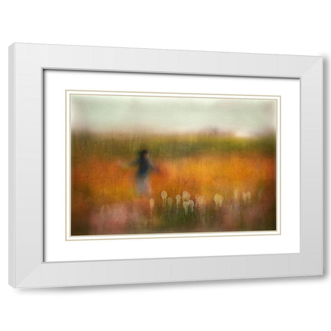 A Girl And Bear Grass White Modern Wood Framed Art Print with Double Matting by Dou, Shenshen