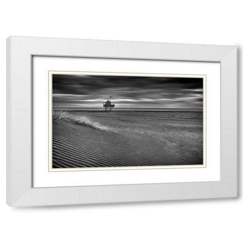 The Beach Hut White Modern Wood Framed Art Print with Double Matting by Elgar, Peter