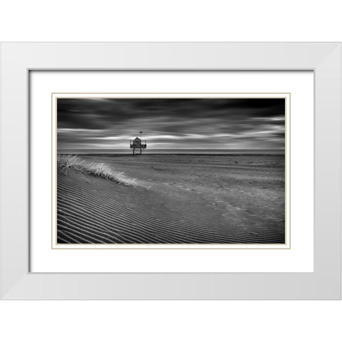 The Beach Hut White Modern Wood Framed Art Print with Double Matting by Elgar, Peter