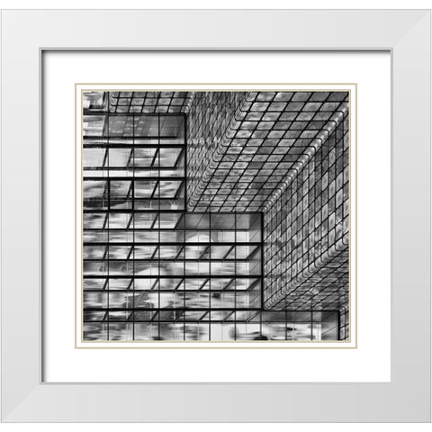 Silver Squares White Modern Wood Framed Art Print with Double Matting by Van Son, Greetje