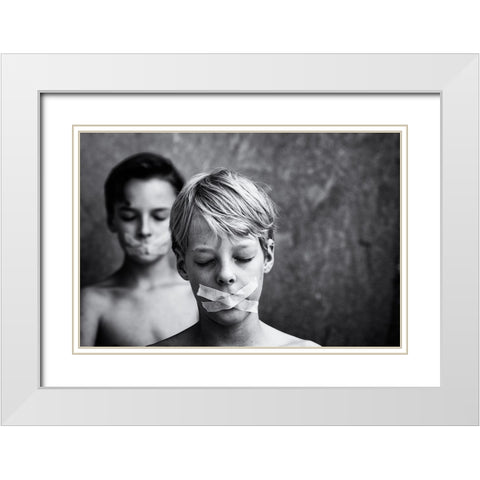 DonT Look, DonT Speak White Modern Wood Framed Art Print with Double Matting by Delrue, Mirjam