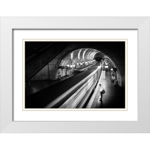 Paris Metro White Modern Wood Framed Art Print with Double Matting by Lim, Michael