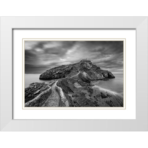Gaztelugatxe White Modern Wood Framed Art Print with Double Matting by Baglietto, Oskar