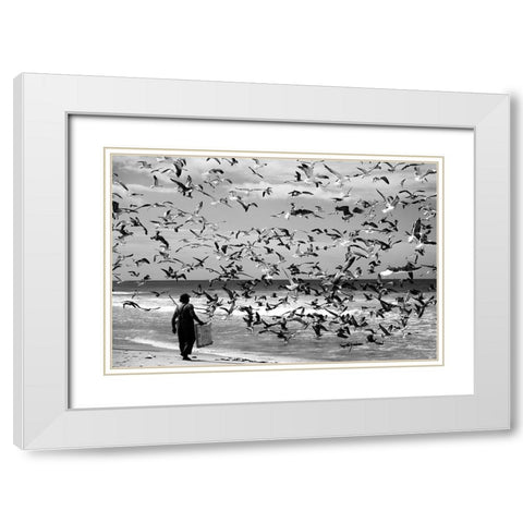 Birds Birds White Modern Wood Framed Art Print with Double Matting by Van Der, Liesbeth