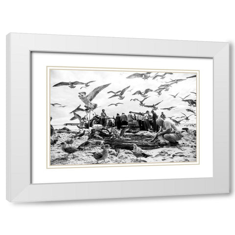 Birds White Modern Wood Framed Art Print with Double Matting by van der, Liesbeth