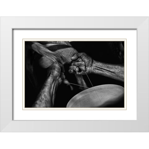La??A?Leveur De Chauvres (Goat Breeding) White Modern Wood Framed Art Print with Double Matting by Allicot, Manu